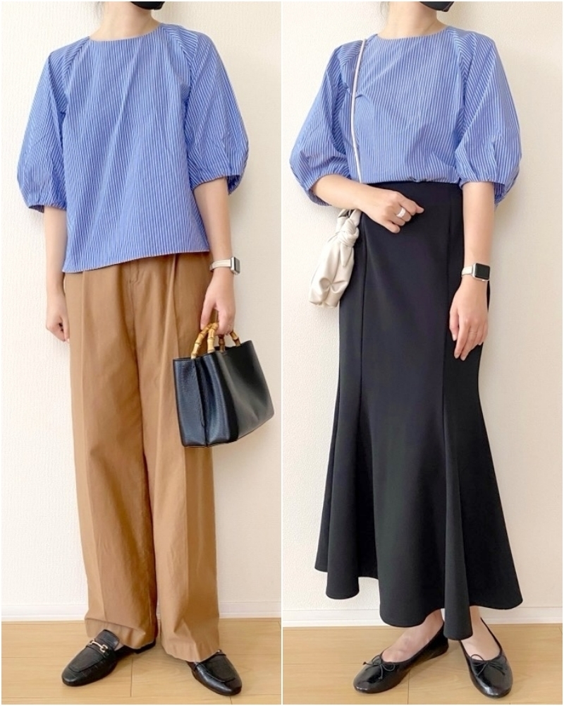 無印のおすすめアイテム「婦人 乾きやすいブロード 五分袖ブラウス」のコーディネート