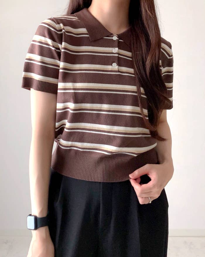 GU(ジーユー)のおすすめファッションアイテム「マルチボーダーポロセーター(半袖)Q」