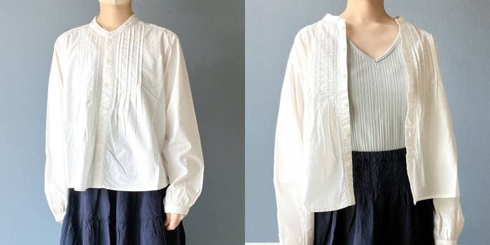無印良品のオススメのブラウス「婦人 綿ボイル 長袖ブラウス」
