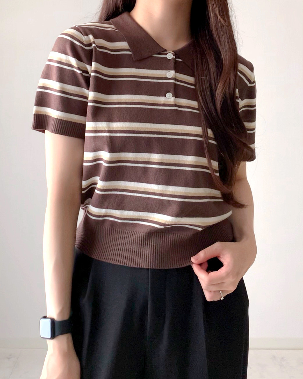 GU(ジーユー)のおすすめファッションアイテム「マルチボーダーポロセーター(半袖)Q」