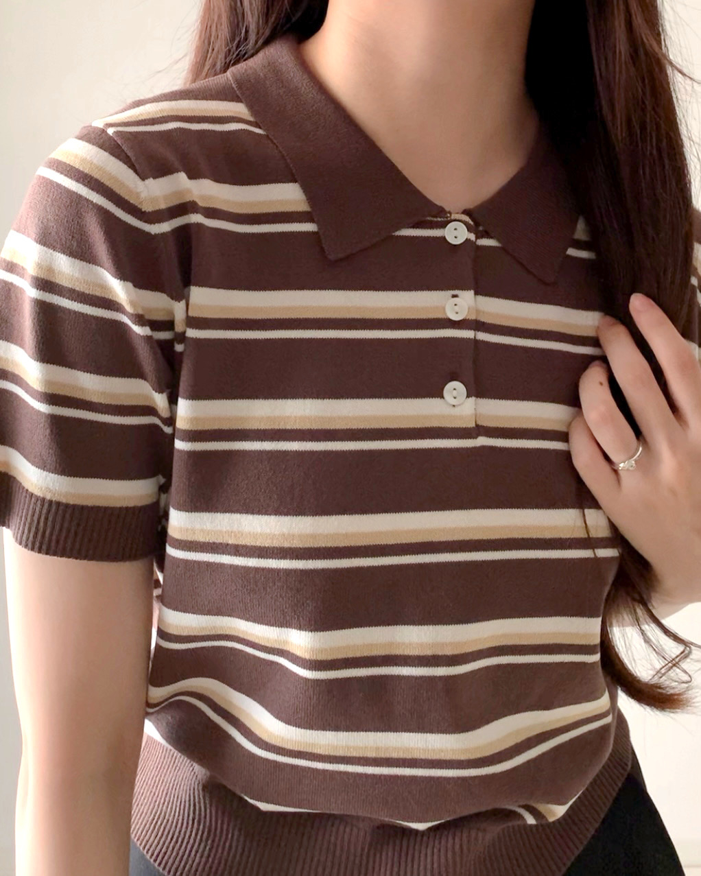 GU(ジーユー)のおすすめファッションアイテム「マルチボーダーポロセーター(半袖)Q」