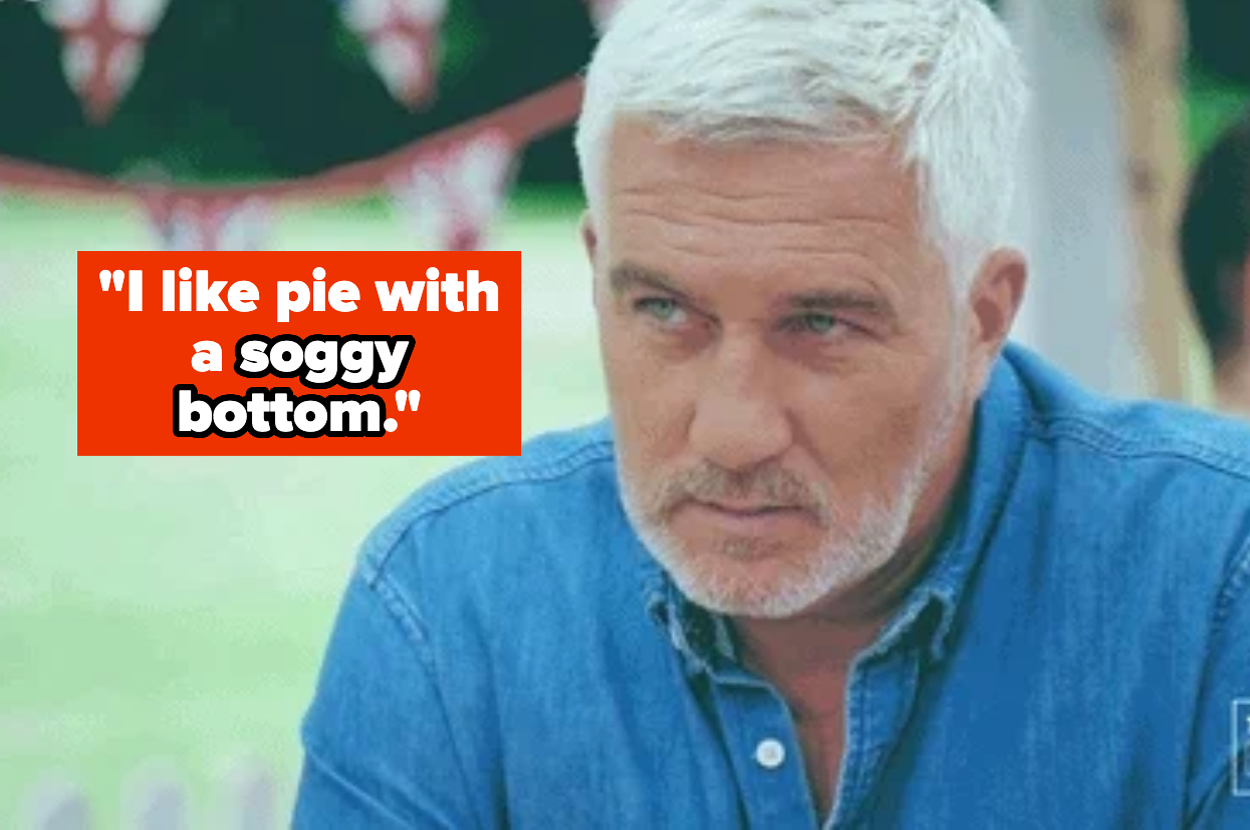 Paul Hollywood in a denim shirt, with text: "I like pie with a soggy bottom."