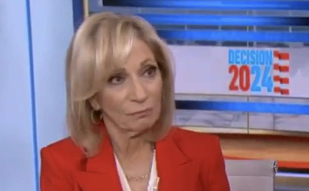 Andrea Mitchell in a red blazer discusses topics related to the upcoming &quot;Decision 2024&quot; elections on a news program