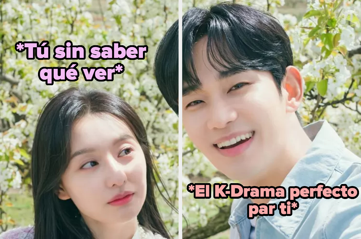 Montaje de dos fotos de un hombre y una mujer con texto que dice "*Tú sin saber qué ver*" y "*El K-Drama perfecto para ti*"