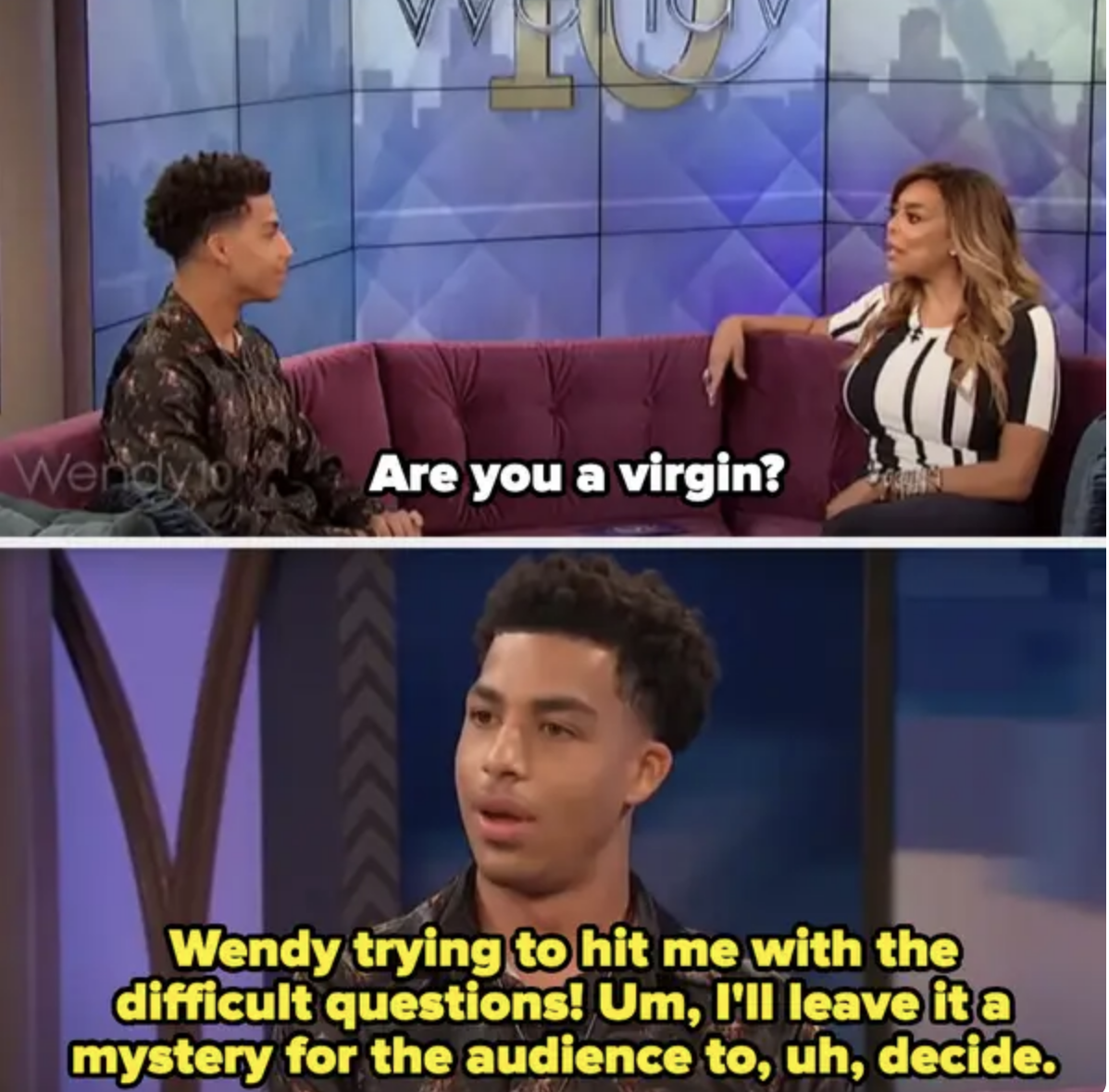 Marcus responds to Wendy Williams asking if he is a virgin, saying he'll leave it a mystery for the audience