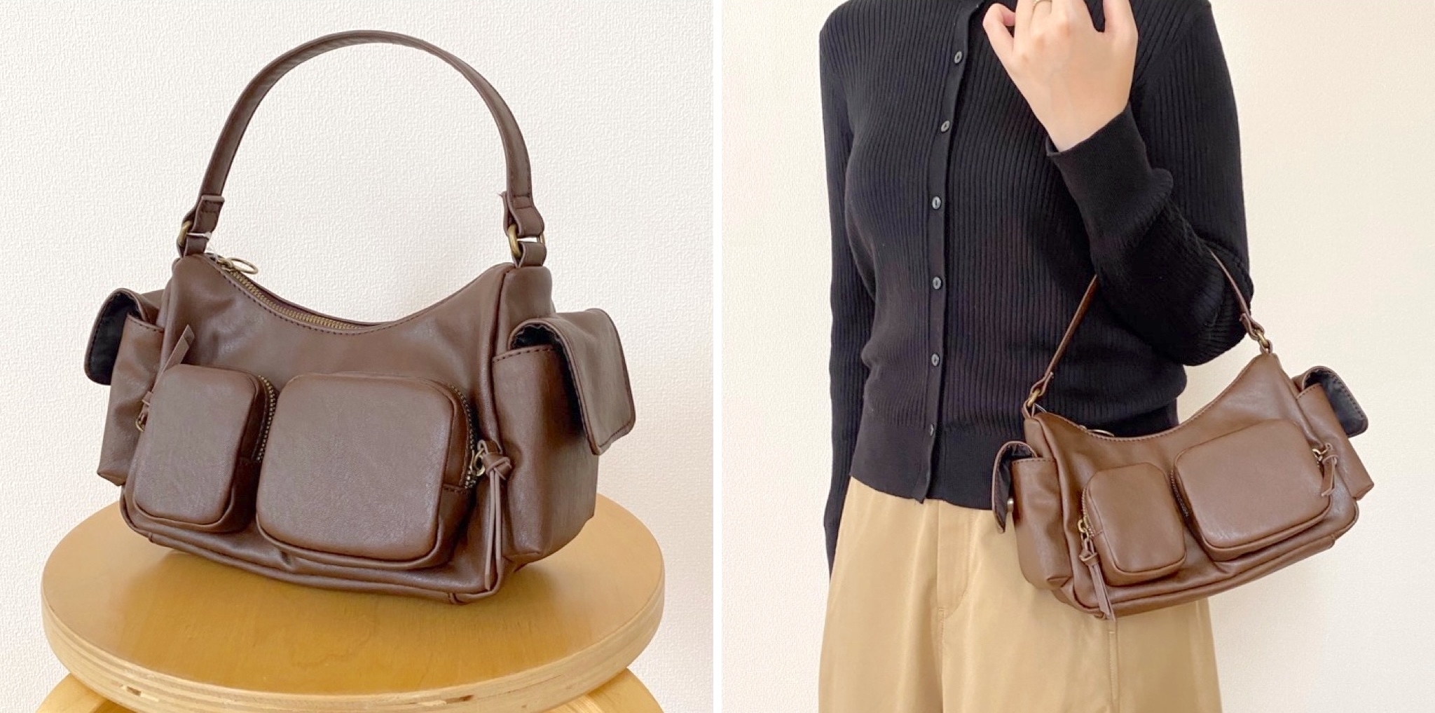 GU(ジーユー)のおすすめファッションアイテム「レザータッチアウトポケットバッグ」