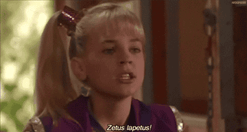 Kirsten Storms, in the movie "Zenon: Girl of the 21st Century," exclaims "Zetus lapetus!" while dressed in futuristic style clothing with a high ponytail