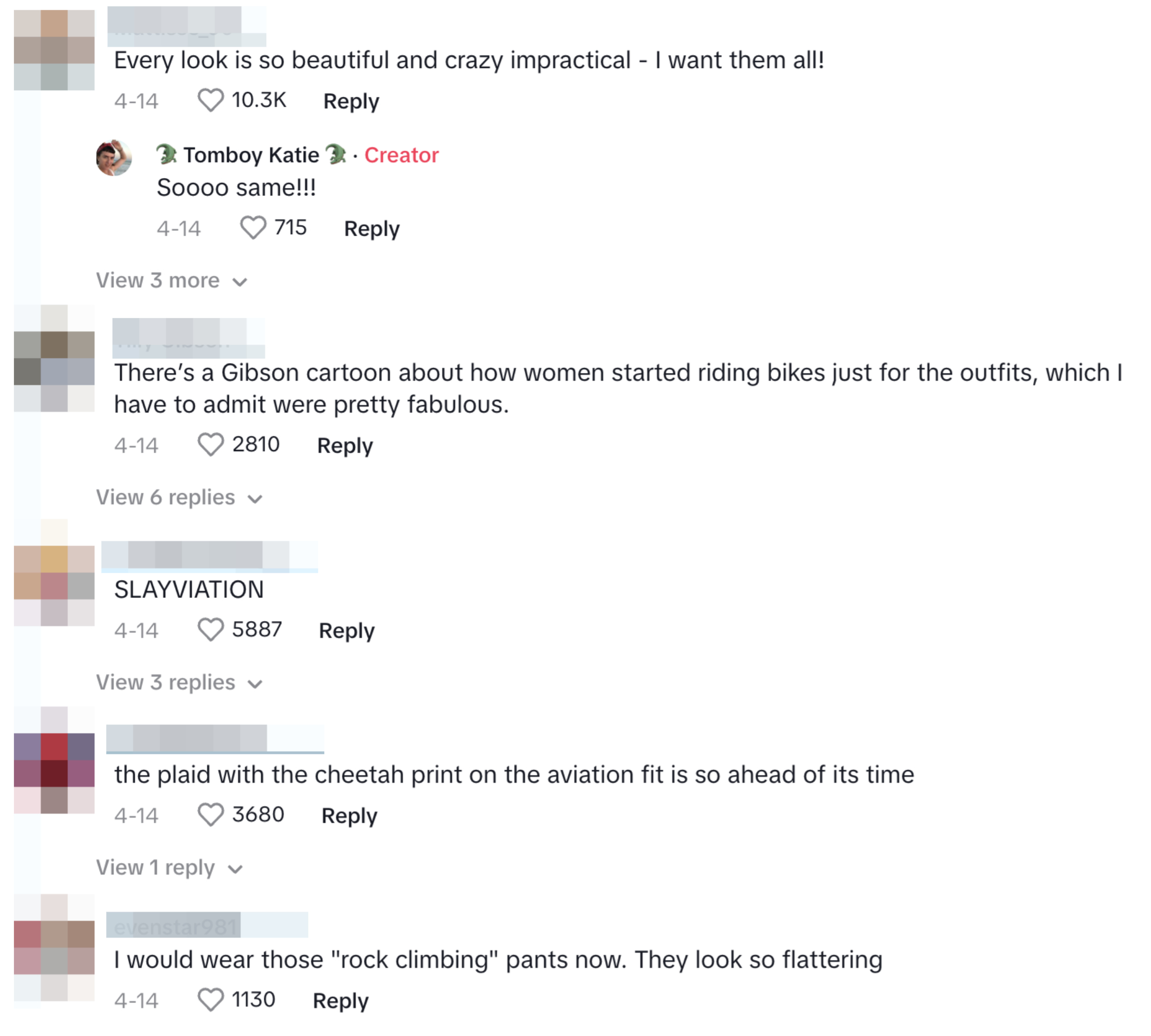 Top comment by Mattisse_00: &quot;Every look is so beautiful and crazy impractical - I want them all!&quot; Replies appreciate the opinions. Other comments by Tilly Gibson, certified boring, TheRiffleEffect, and evenstar1980 praise the outfits
