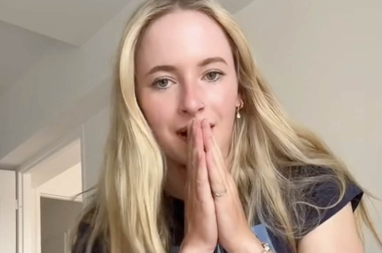 Claire Elizabeth gestures excitedly with her hands near her face. A TikTok username is displayed on the image. Text reads, "oh my god it's amazing."