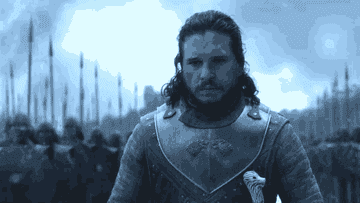Kit Harington as Jon Snow, in armor, stands in front of a battalion of soldiers in a &quot;Game of Thrones&quot; scene