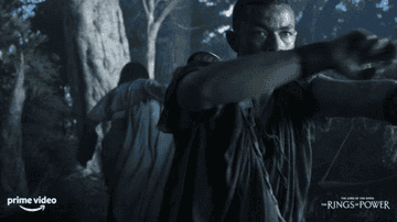 Arondir points a bow and arrow in &quot;The Lord of the Rings: The Rings of Power&quot;