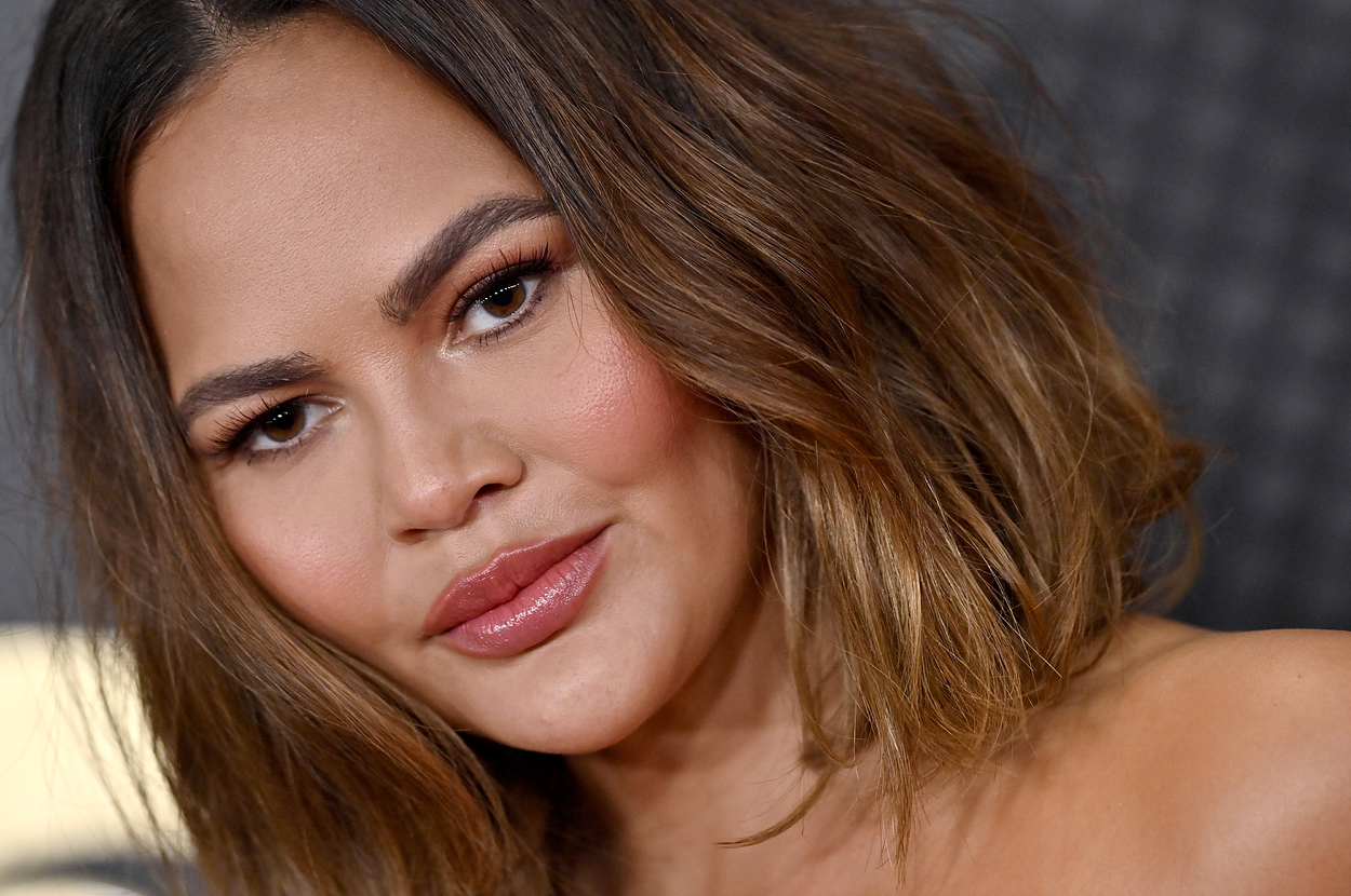 A closeup of Chrissy Teigen