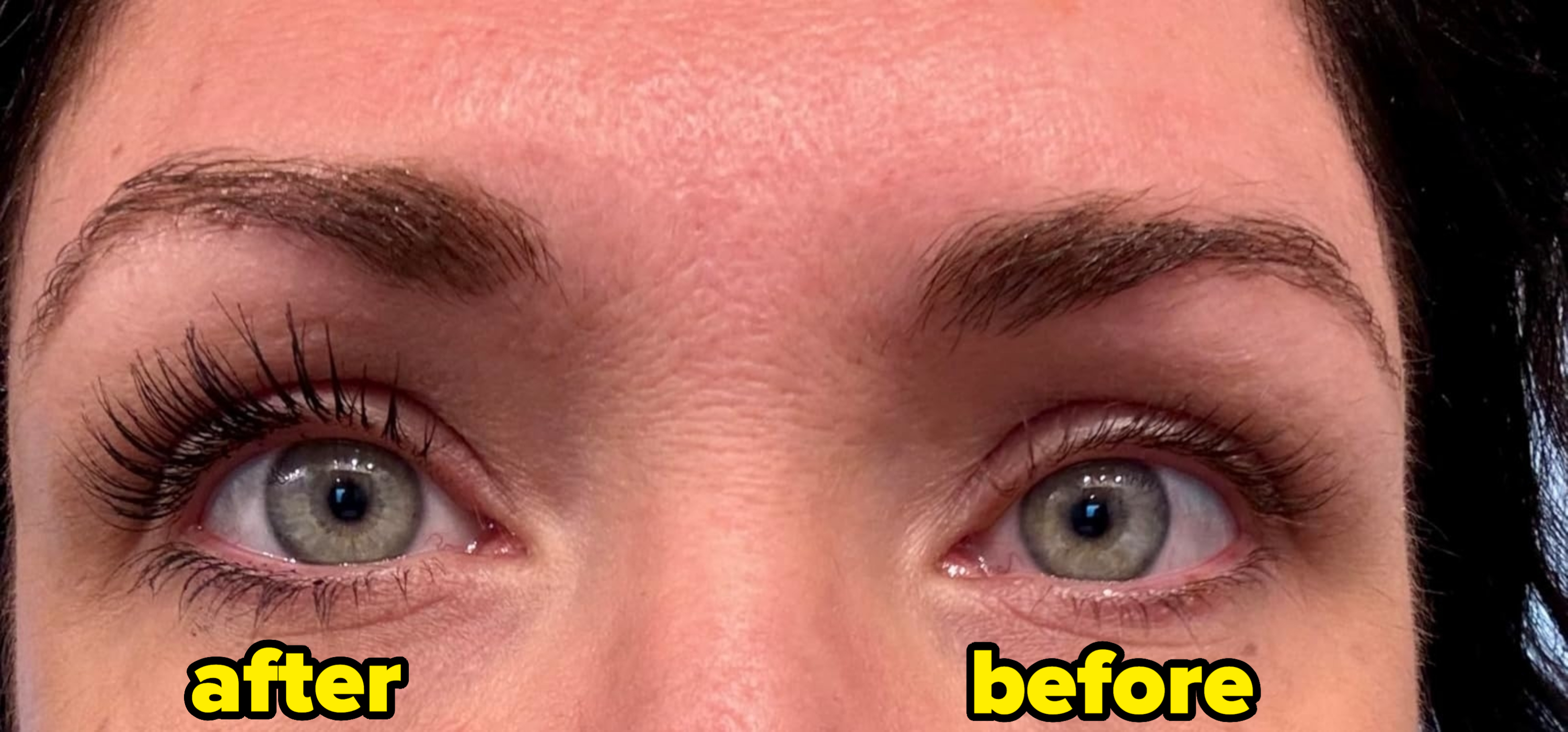 WordPress Close-up of a person's eyes showcasing a mascara comparison; the left eye has mascara applied while the right eye does not