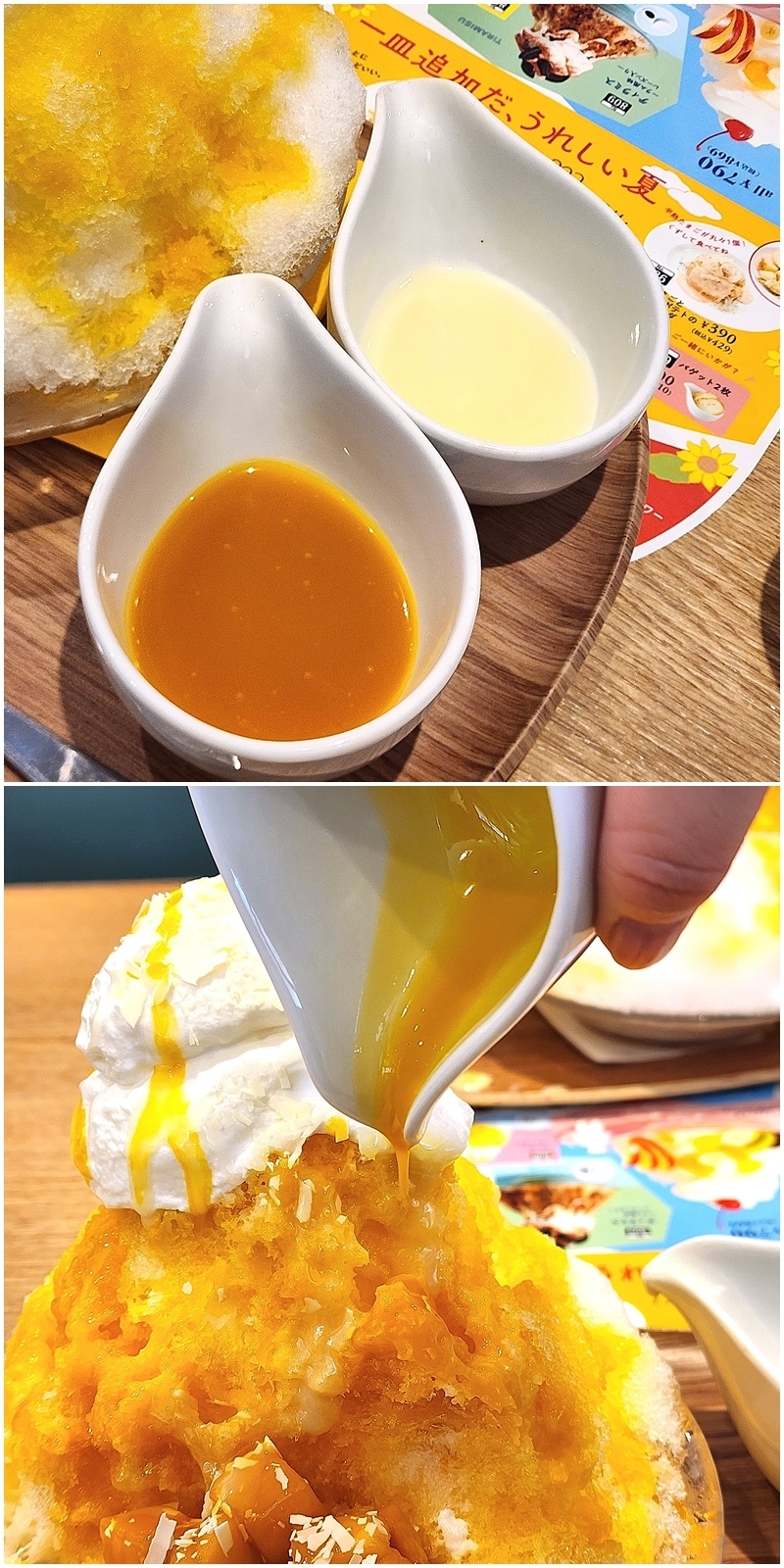 ココスのおすすめスイーツ「純氷ふわふわかき氷マンゴー~杏仁豆腐添え~」