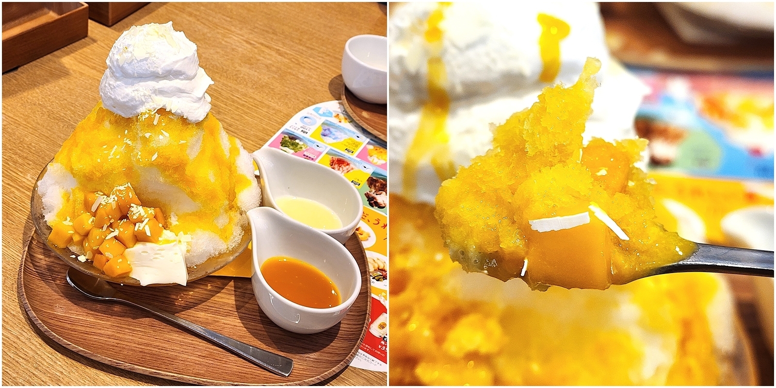 ココスのおすすめスイーツ「純氷ふわふわかき氷マンゴー~杏仁豆腐添え~」