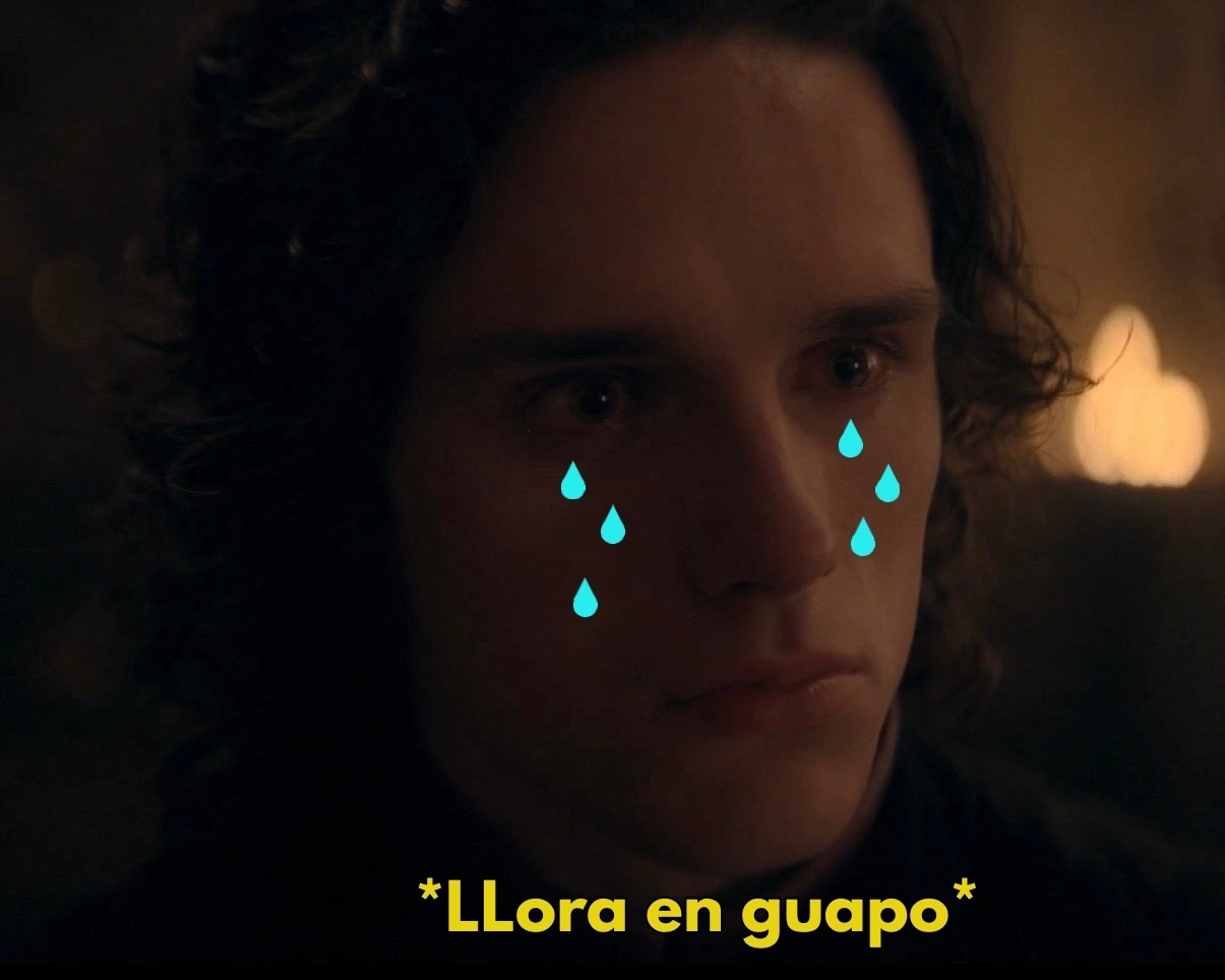Timothée Chalamet con lágrimas dibujadas en sus mejillas, acompañado por el texto "<em>Llora en guapo</em>"