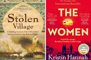 "The Stolen Village" by Des Ekin and "The Women" by Kristin Hannah book covers side by side