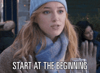 A woman in a winter hat and scarf says "Start at the beginning" with #Youngertv hashtag. No other text or persons are present