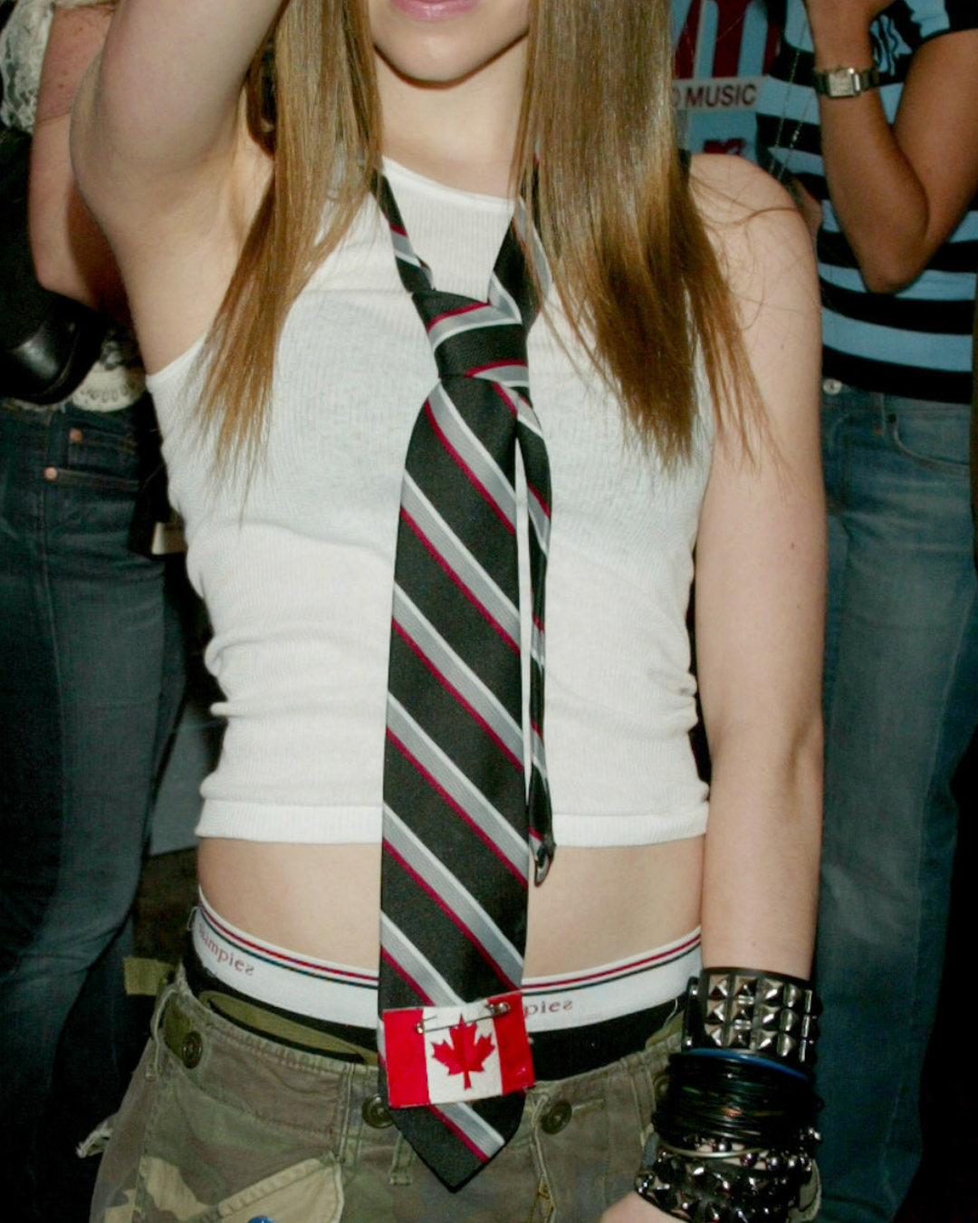 A close-up of Avril Lavigne's oversized tie