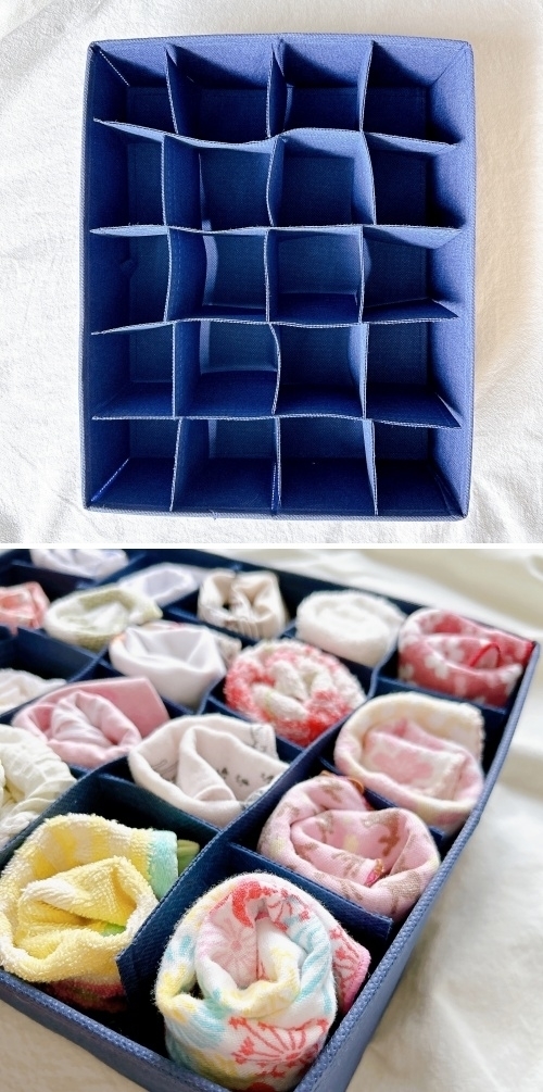 ダイソーのおすすめ雑貨「仕切り収納ボックス（20マス、ネイビー）」