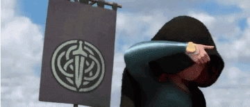 Merida from "Brave" wearing a hooded cloak, striking an archery pose.