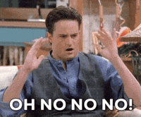 Matthew Perry portrays Chandler Bing in &quot;Friends&quot; with a distressed expression, hands up, saying, &quot;OH NO NO NO&quot;