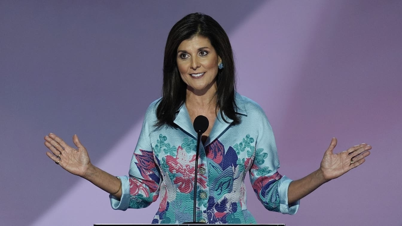 Nikki Haley speaking at a podium