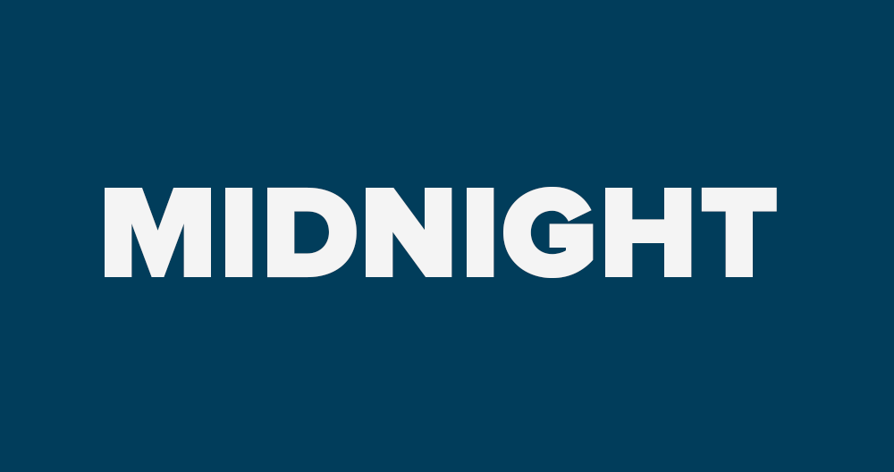 The image features the word "MIDNIGHT" prominently displayed in bold, uppercase white letters on a solid background