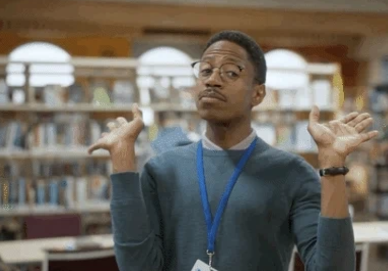 Screenshot of GIPHY webpage showing a GIF from CTV titled "Library Trust Gif by CTV." A person wearing glasses makes a shushing gesture