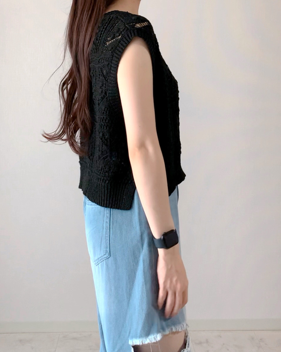 しまむらのおすすめファッションアイテム「クロシェフウベスト」