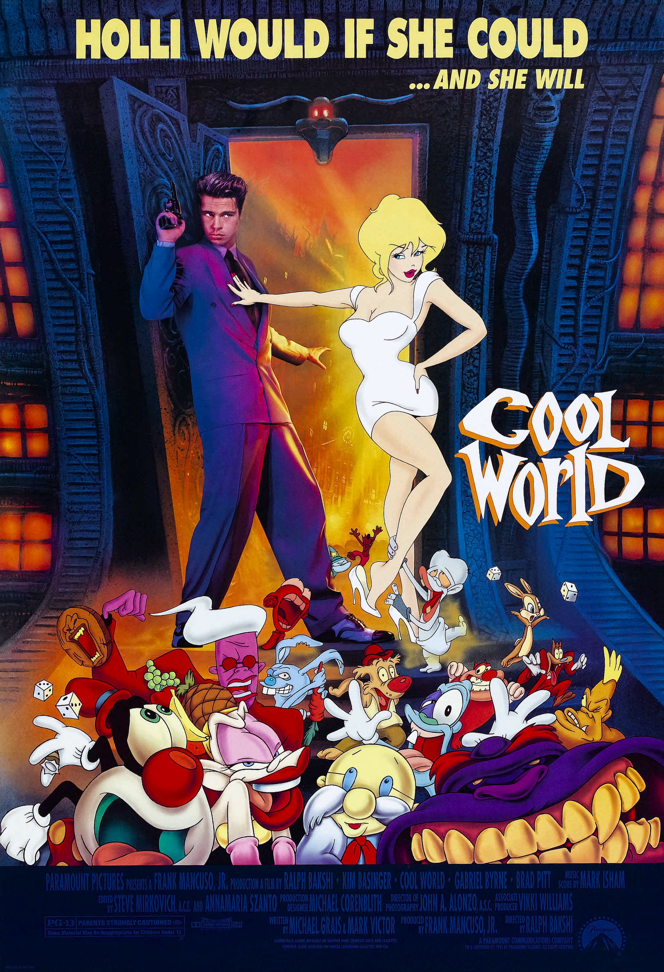 Cool World movie poster featuring animated characters, Gabriel Byrne, and Holli Would, with a tagline "Holli Would if she could… and she will."