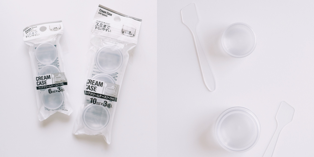 セリアの便利グッズ「クリアクリームケースヘラ付き 6mL」「クリアクリームケースヘラ付き 10mL」