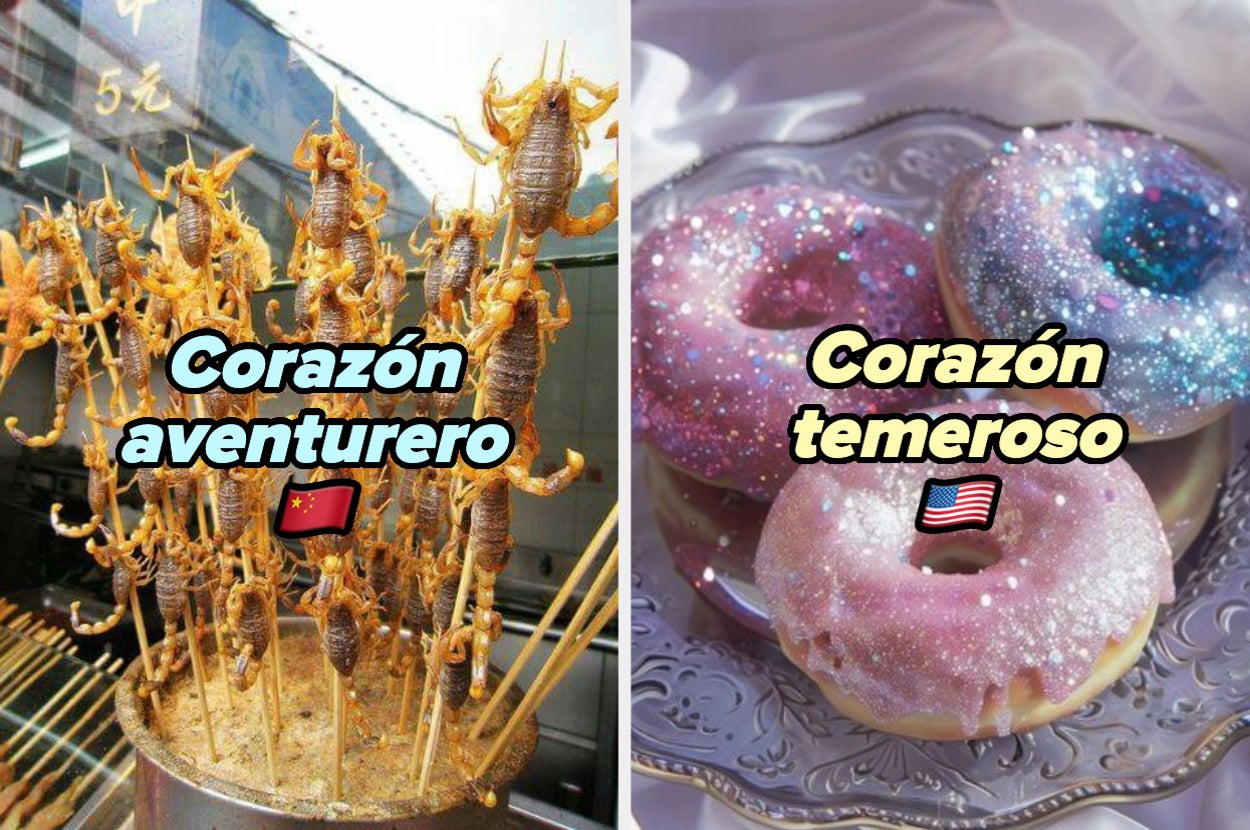 'Corazón aventurero' muestra brochetas de escorpiones; 'Corazón temeroso' muestra donas cubiertas de glaseado brillante