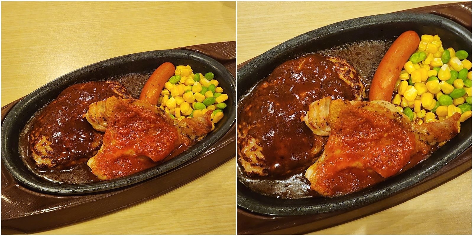 ガストのおすすめフード「鉄板ハンバーグミックスグリル」