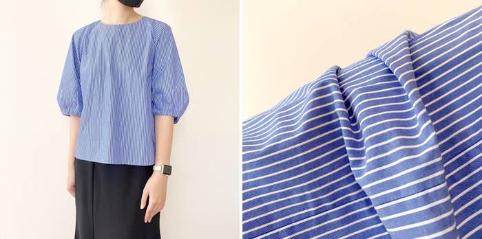 無印良品のおすすめファッションアイテム「婦人 乾きやすいブロード 五分袖ブラウス」