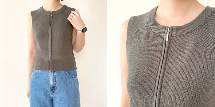 GUのオススメのトップス「ダブルジップセーター（ノースリーブ）」
