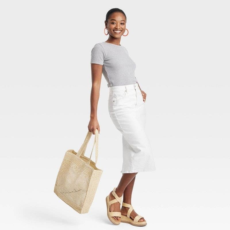 Denim Pencil Skirt Below Knee Black Solid Below Knee Length Casual