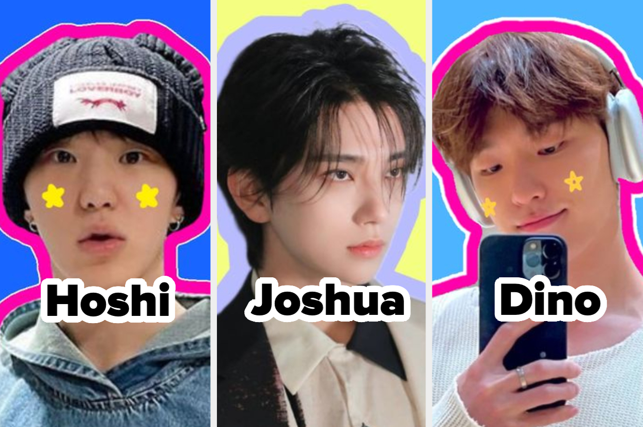 Hoshi con gorro negro, Joshua con camisa blanca de estilo formal, y Dino con auriculares y tomando una selfie con su teléfono