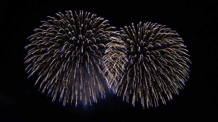 夜空に上がる大きな二つの花火。