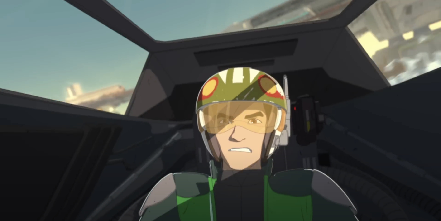 Kazuka pilots a ship in TV show "Star Wars Resistance"
