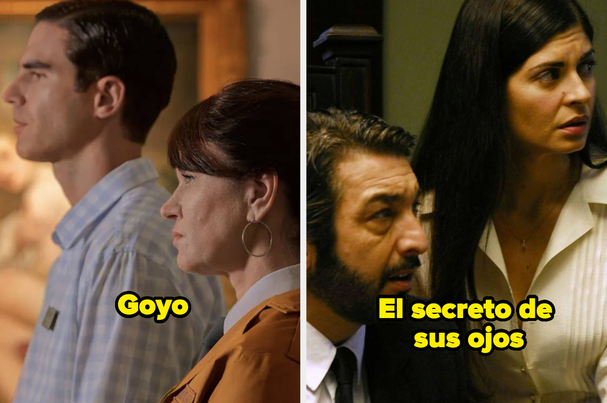 Goyo: Personas de perfil en escena. El secreto de sus ojos: Personas al lado leyendo documento, ambos con expresión de preocupación