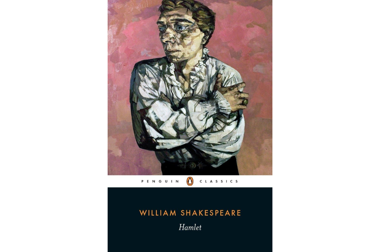 Cover of the book &quot;Hamlet&quot; by William Shakespeare, featuring a Penguin Classics banner and a painting of a man in period clothing