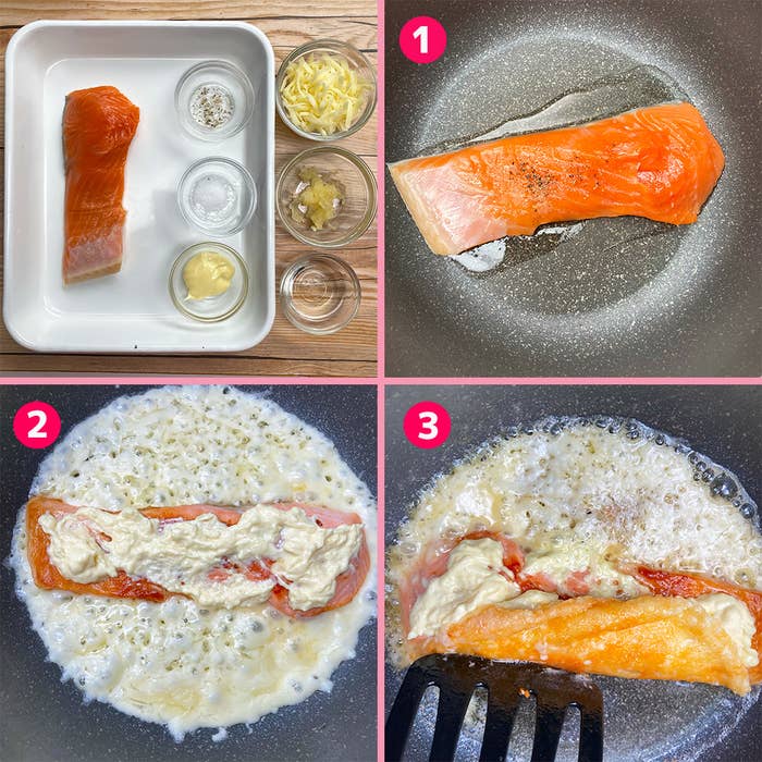 サケを調理する手順。