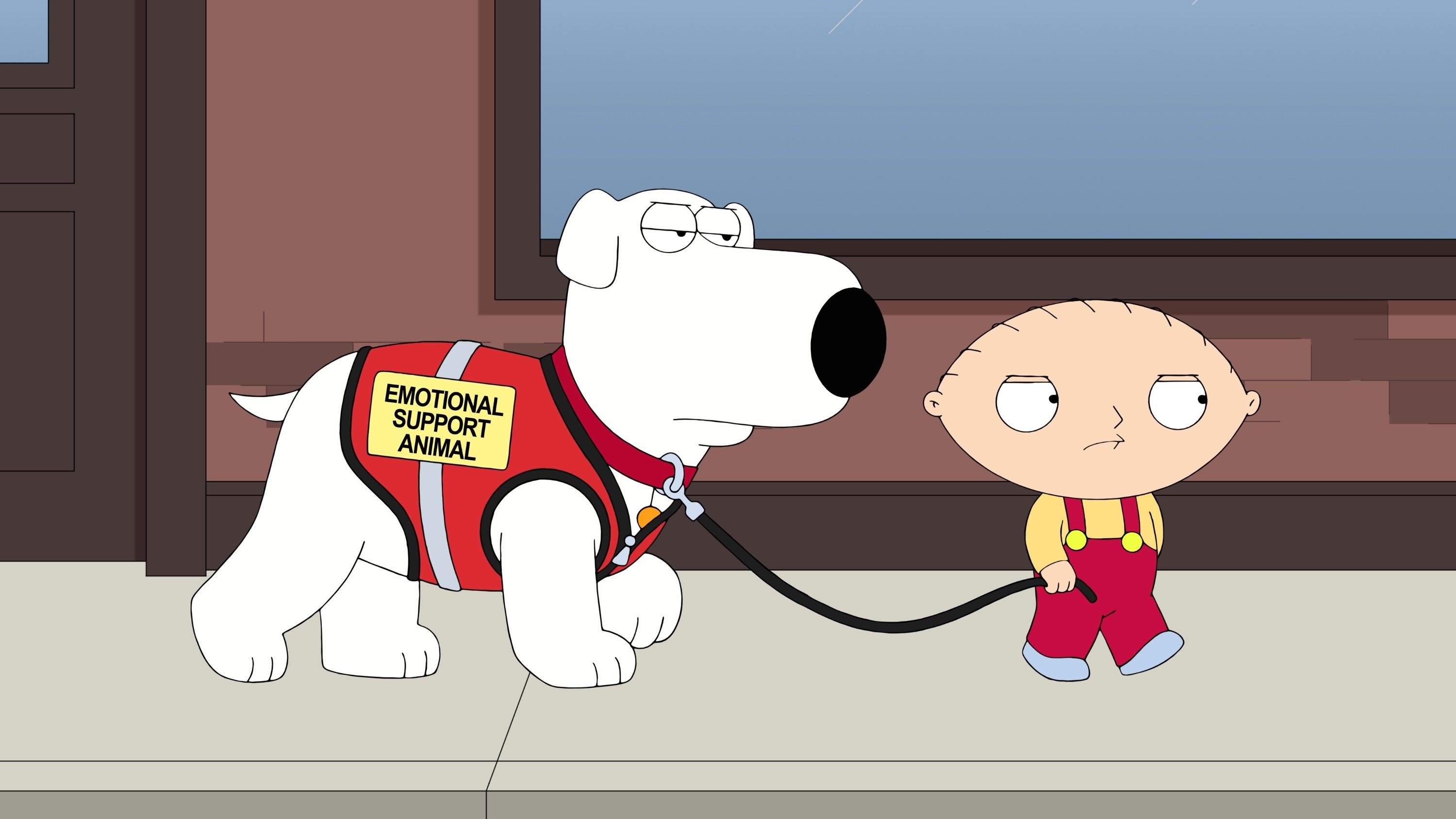 Brian and Stewie walking down the street in a scene from "Family Guy"