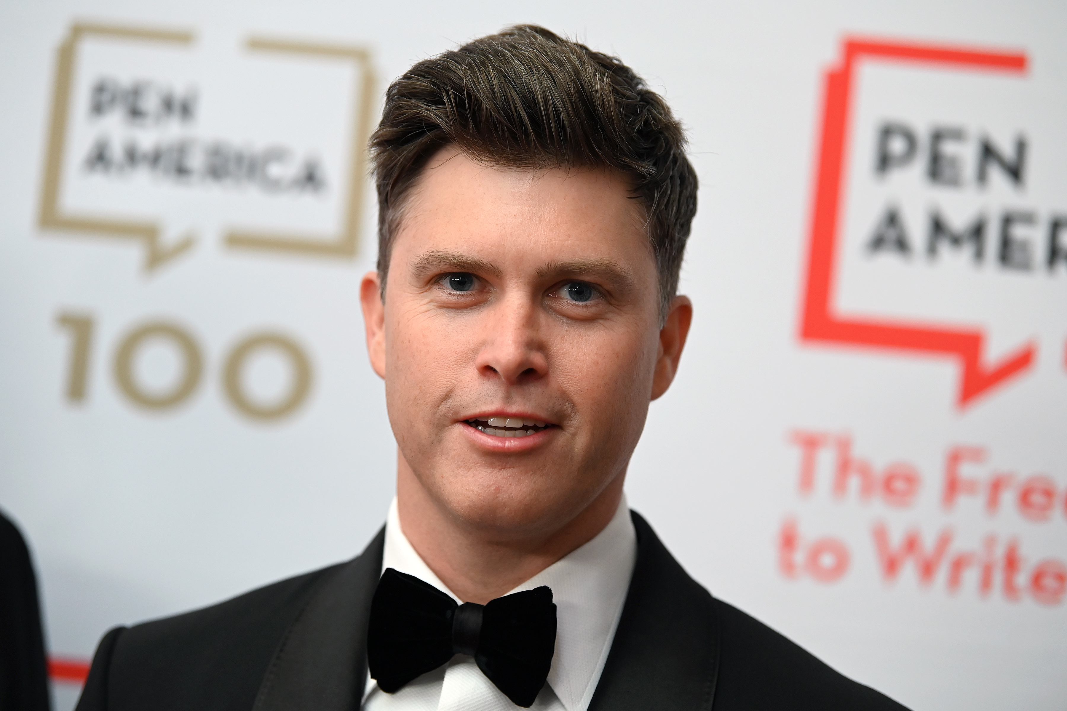 Colin Jost in a black tuxedo at a PEN America event