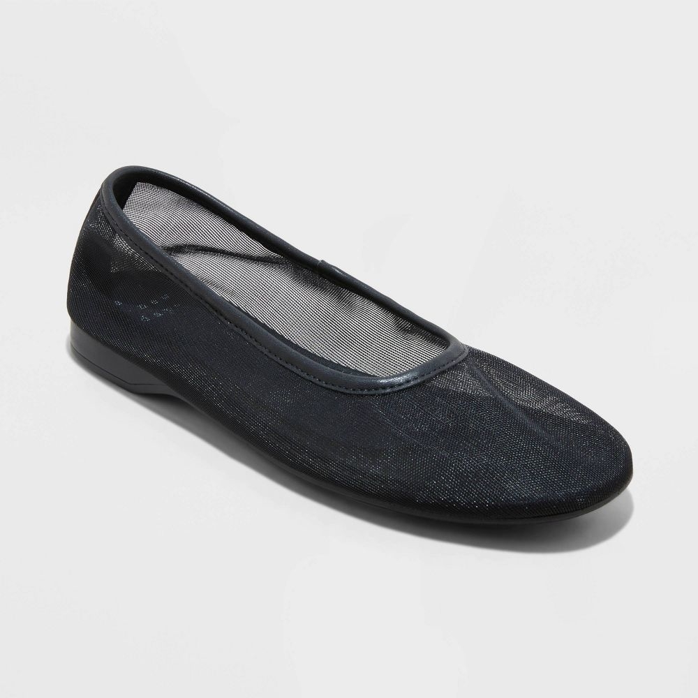 Black slip-on ballet flat with a sheer mesh design for a lightweight and stylish look