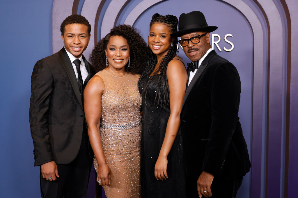 Left to right: Bronwyn Vance, Angela Bassett, Black Panther dress, Bronwyn Vance holding a clutch, and Courtney B. Vance at an event