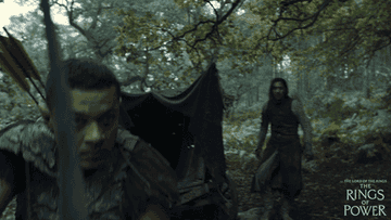 Arondir in "The Lord of the Rings: The Rings of Power" with a bow and arrow