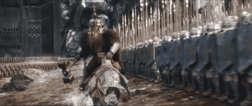 A dwarf riding into battle during "The Hobbit" trilogy