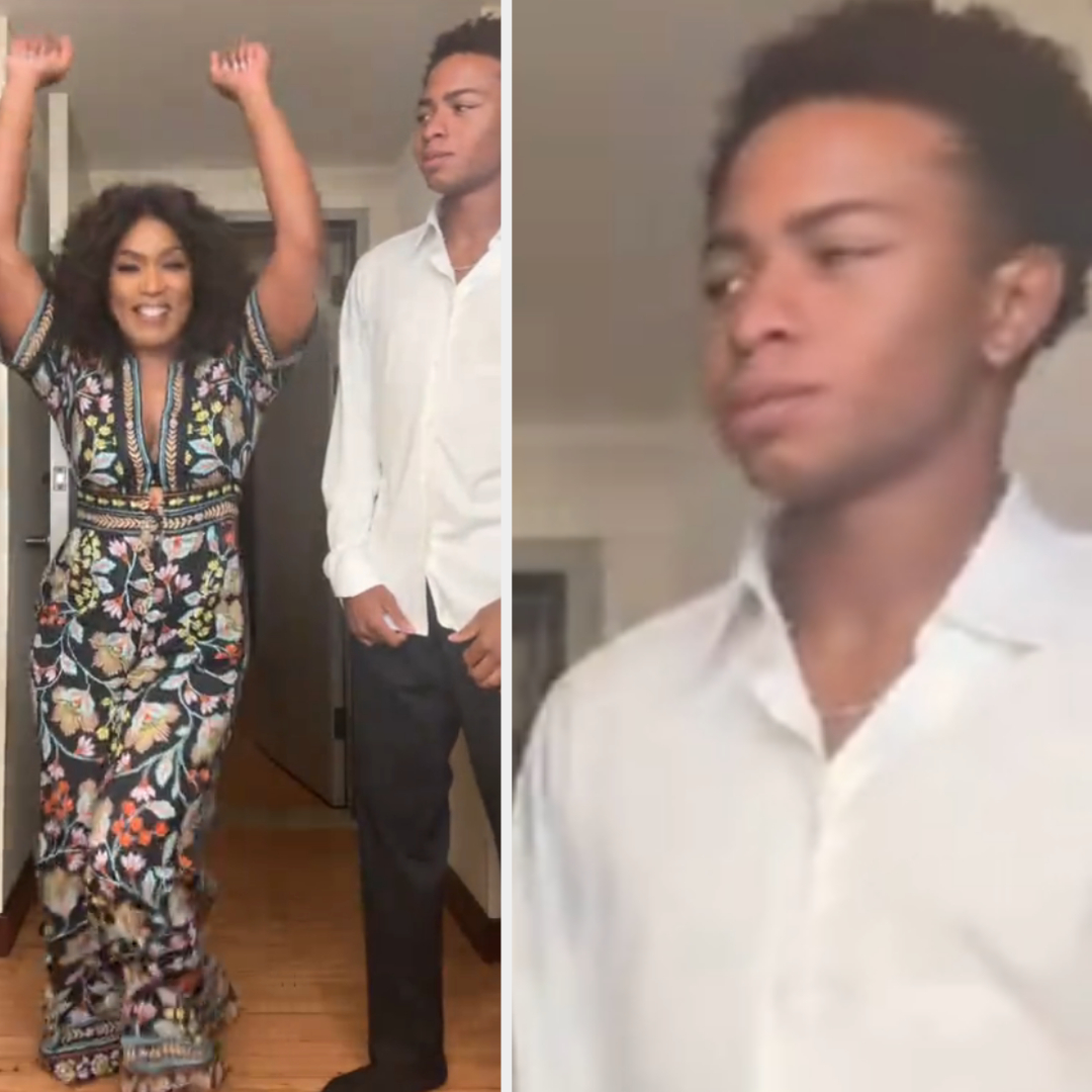 Lizzo in a patterned dress dances joyfully with a guest in white shirt and black pants; the second image shows a close-up of the guest looking to the side